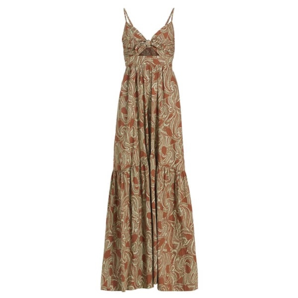 NEW NWT A.L.C. Laura Cotton Poplin Maxi Dress In Cognac & Green Ash Print - Picture 2 of 14